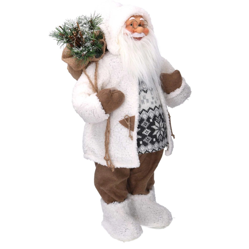 Babbo natale tessuto con led bianco e marrone cmh45
