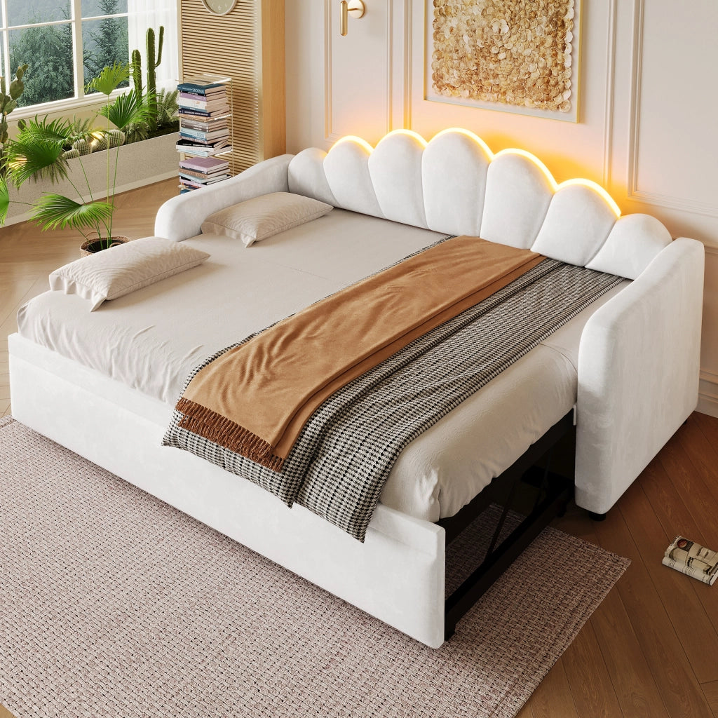 Letto da giorno imbottito estraibile 90x200 cm con LED a 7 colori; bianco