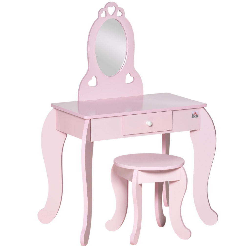 Toeletta Bambini con Sgabello ¨C Xylo ¨C Rosa MDF 60x36x88cm Specchio Cassetto