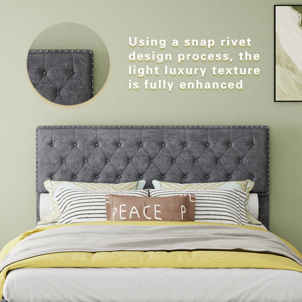 Letto imbottito 140 × 200 cm con testiera alta rivestito in velluto olandese grigio con rete a doghe