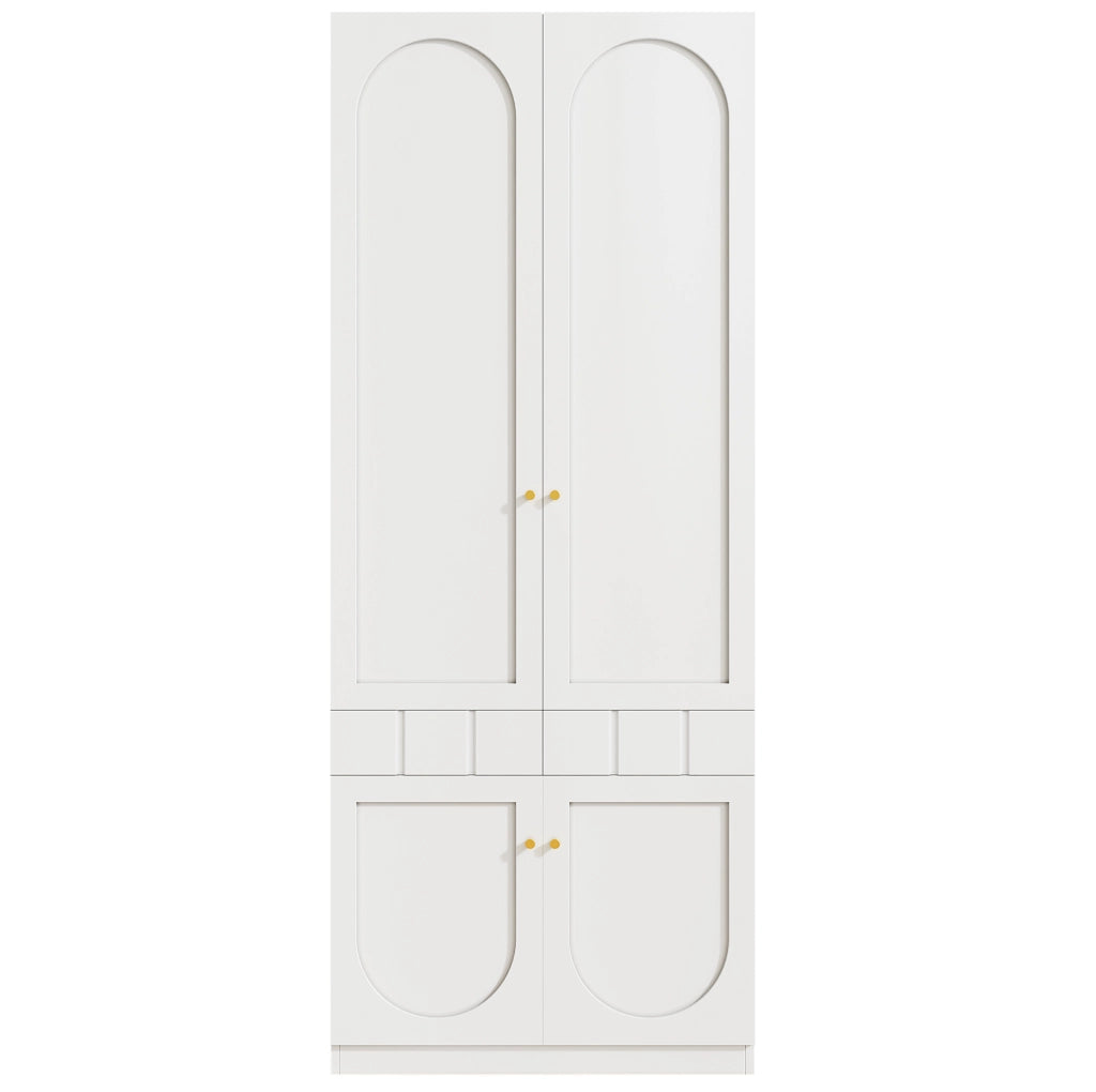 Armadio bianco da 80x50x200 cm con 2 ante, appendiabiti e cassetti a pressione, set da 2 pezzi