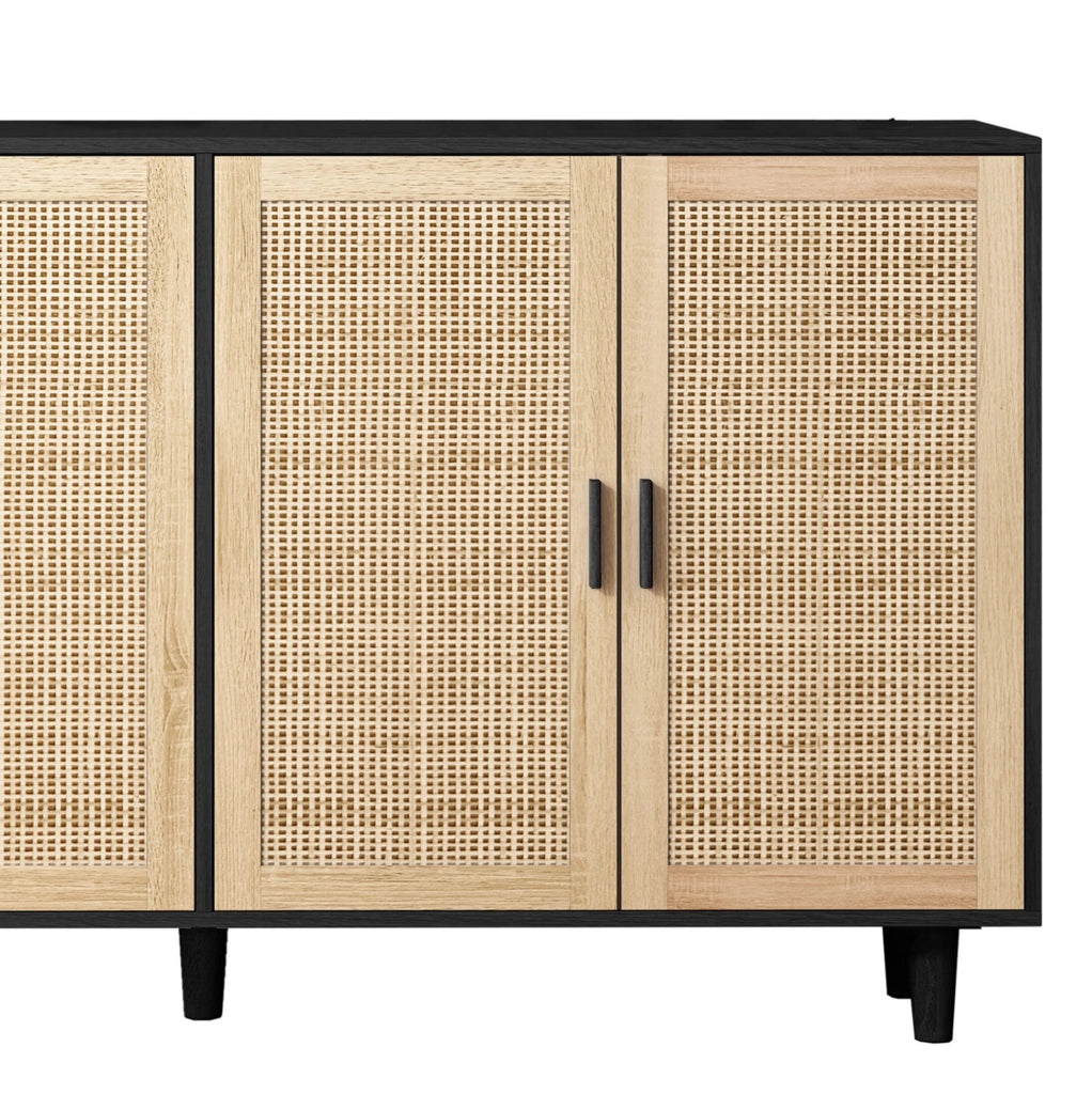 Mobile contenitore 4 ante in rattan 158 x 40 x 88 cm in truciolare nero