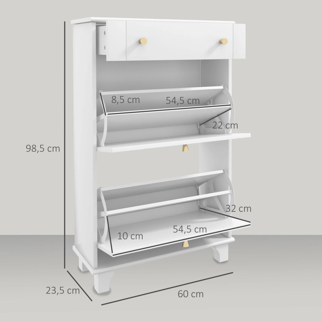 Scarpiera Salvaspazio con 2 Ante e 1 Cassetto ¨C Xylo ¨C Bianco 60x23,5x98,5 cm