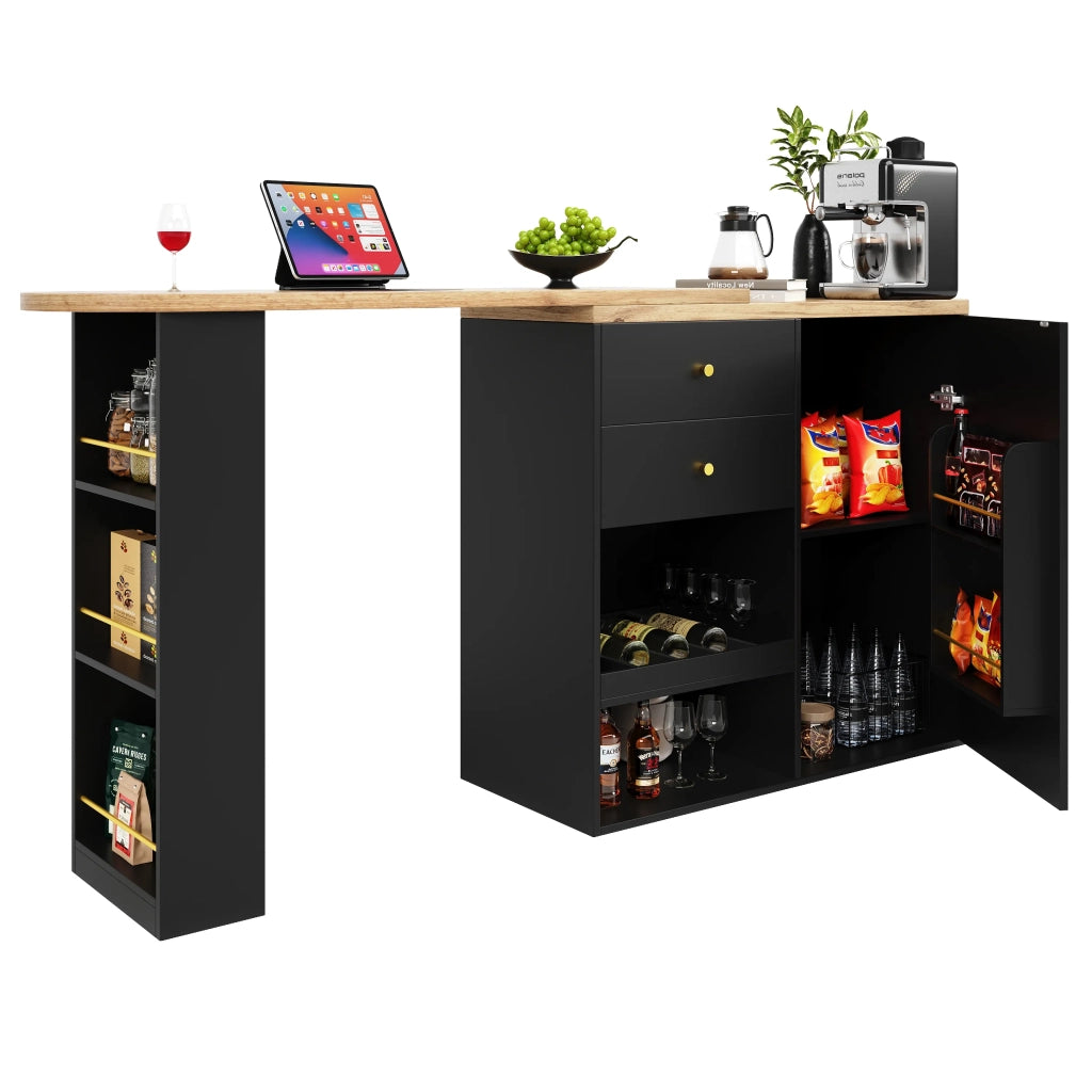 Bartisch girevole 105x39x102 cm, 2 cassetti e anta scorrevole, 3 ripiani aperti. Per sala da pranzo, studio o soggiorno