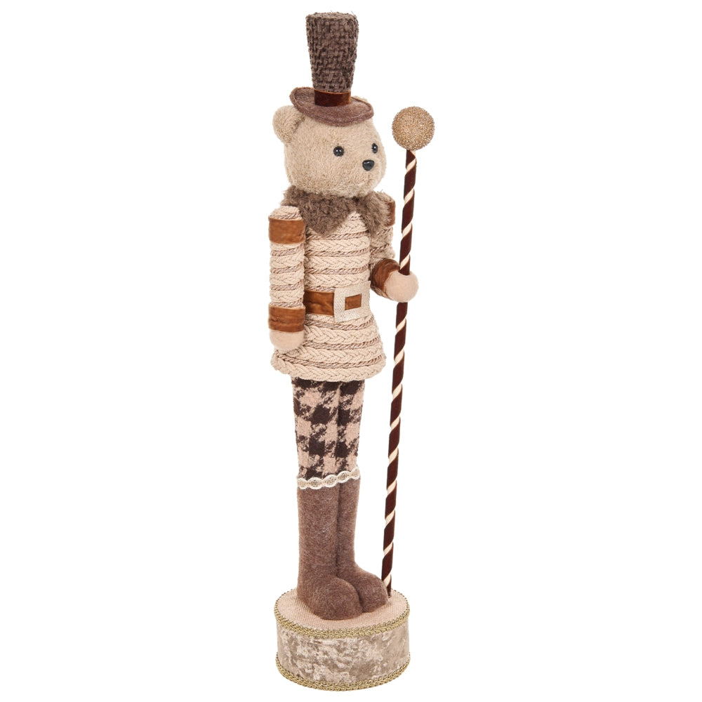 Set di 2 statuette schiaccianoci beige a forma di orso e renna fatte a mano, decorazioni natalizie