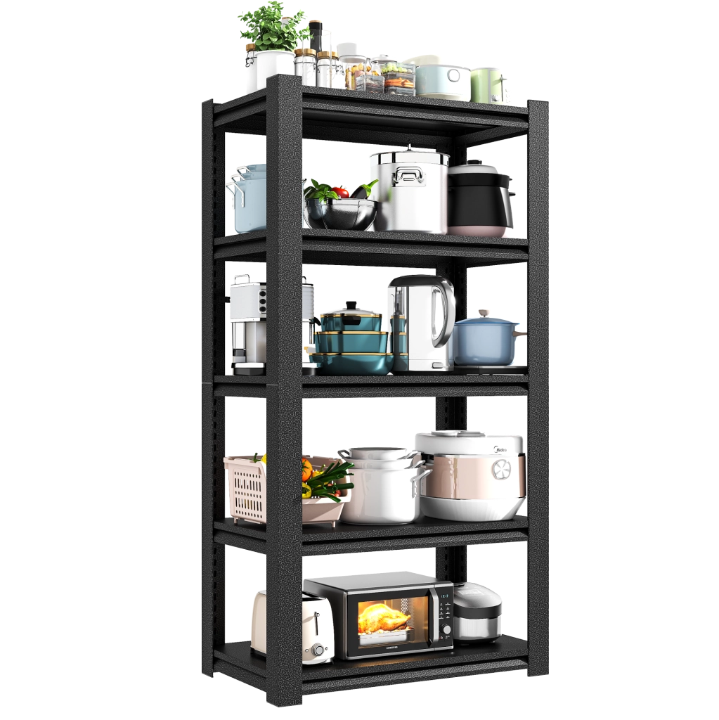 Scaffale Pesante in Metallo Nero 5 Ripiani Regolabili, 183 cm x 90 cm x 40 cm, Portata 650 kg per Magazzino e Garage