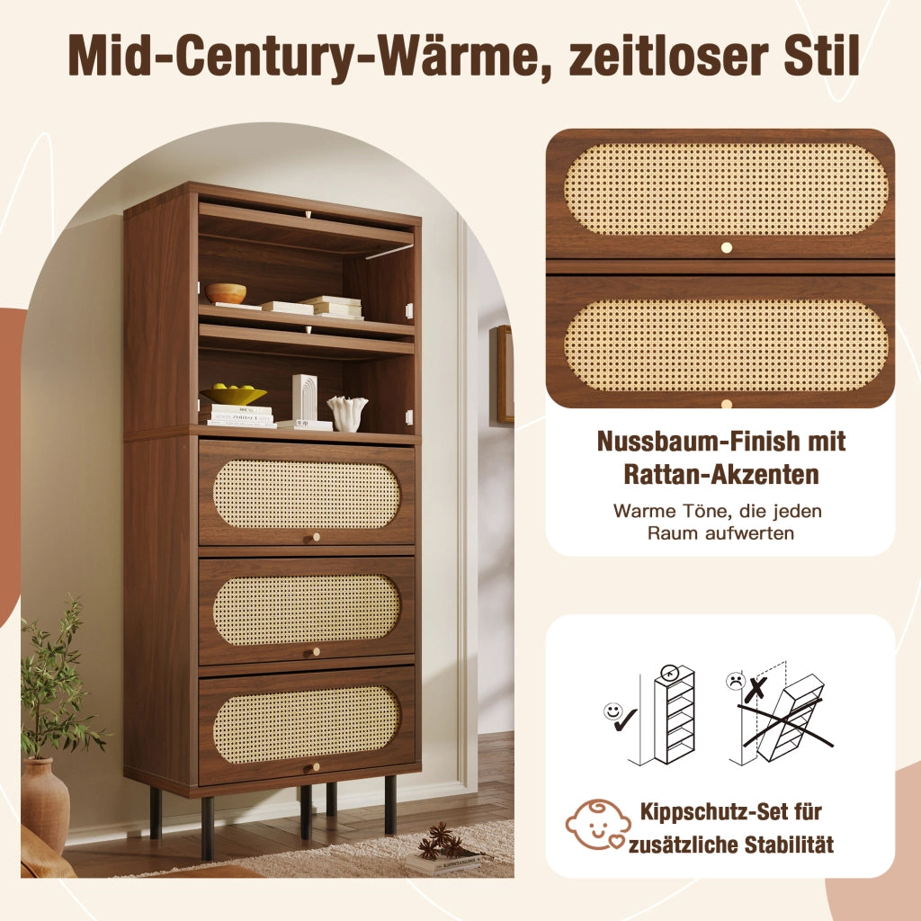 Credenza 80x40x163 cm con app smart, vano contenitore in legno noce