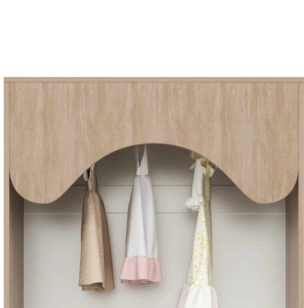 Armadio Aperto per Bambini in Legno 80 x 46 x 141.5 cm con Barra Appendiabiti e 2 Cassetti Bianco e Naturale