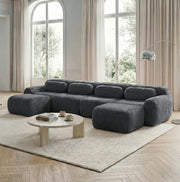 Divano modulare a forma di U in tessuto di peluche grigio, senza montaggio, con base antiscivolo e cuscini