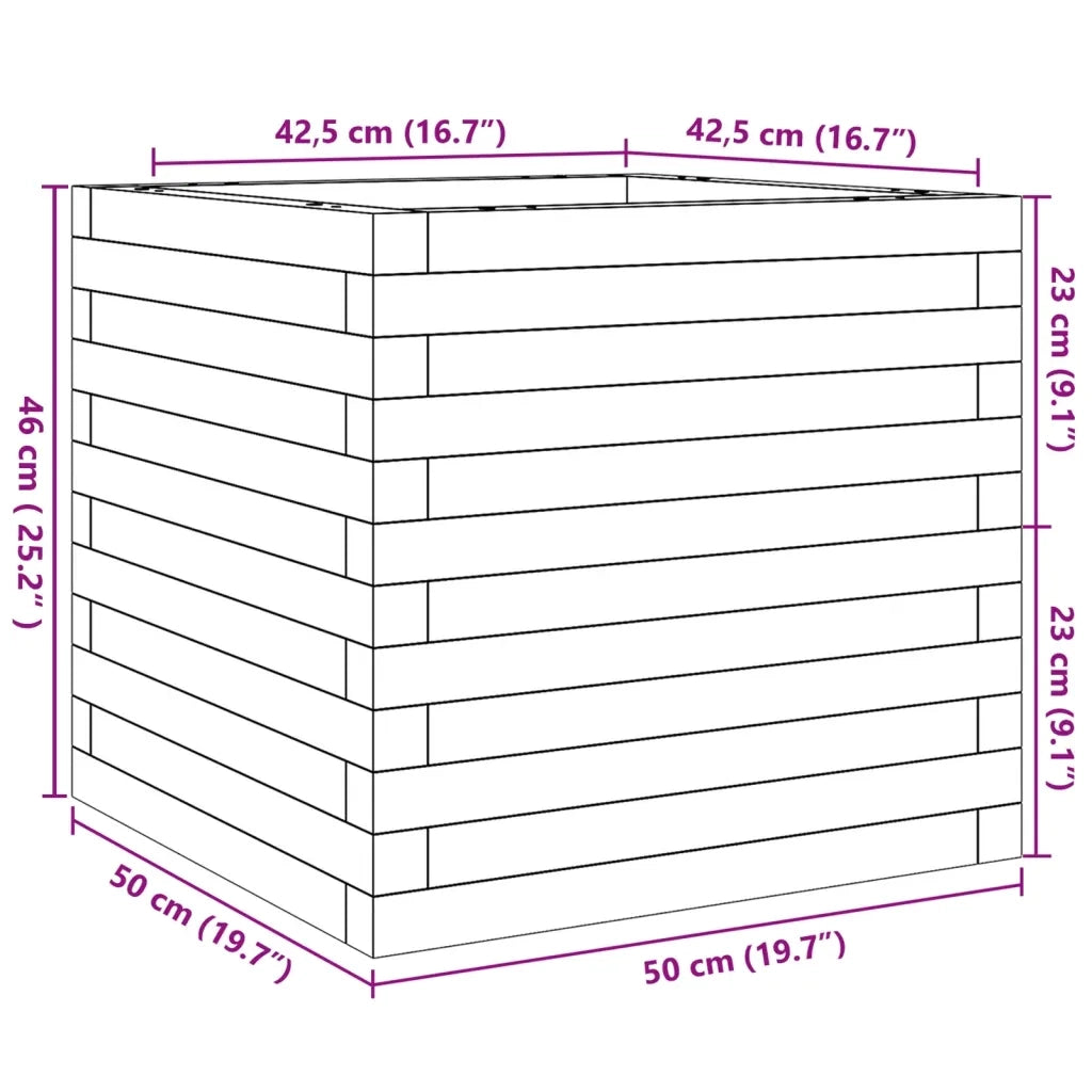Fioriera | Cassetta per fiori | Vaso Giardino Marrone Cera 50x50x46 cm Legno Massello Pino