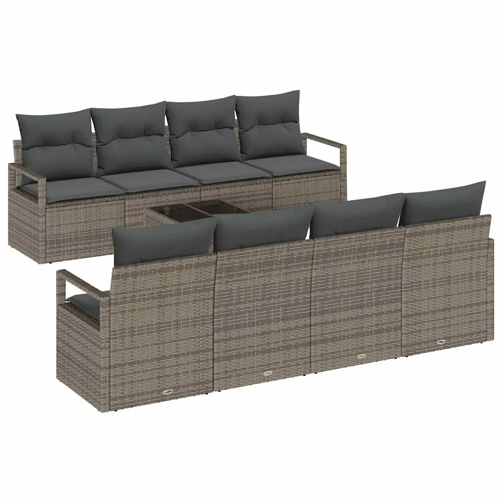 Set Divano da Giardino con cuscino 9 pcs Grigio polyrattan