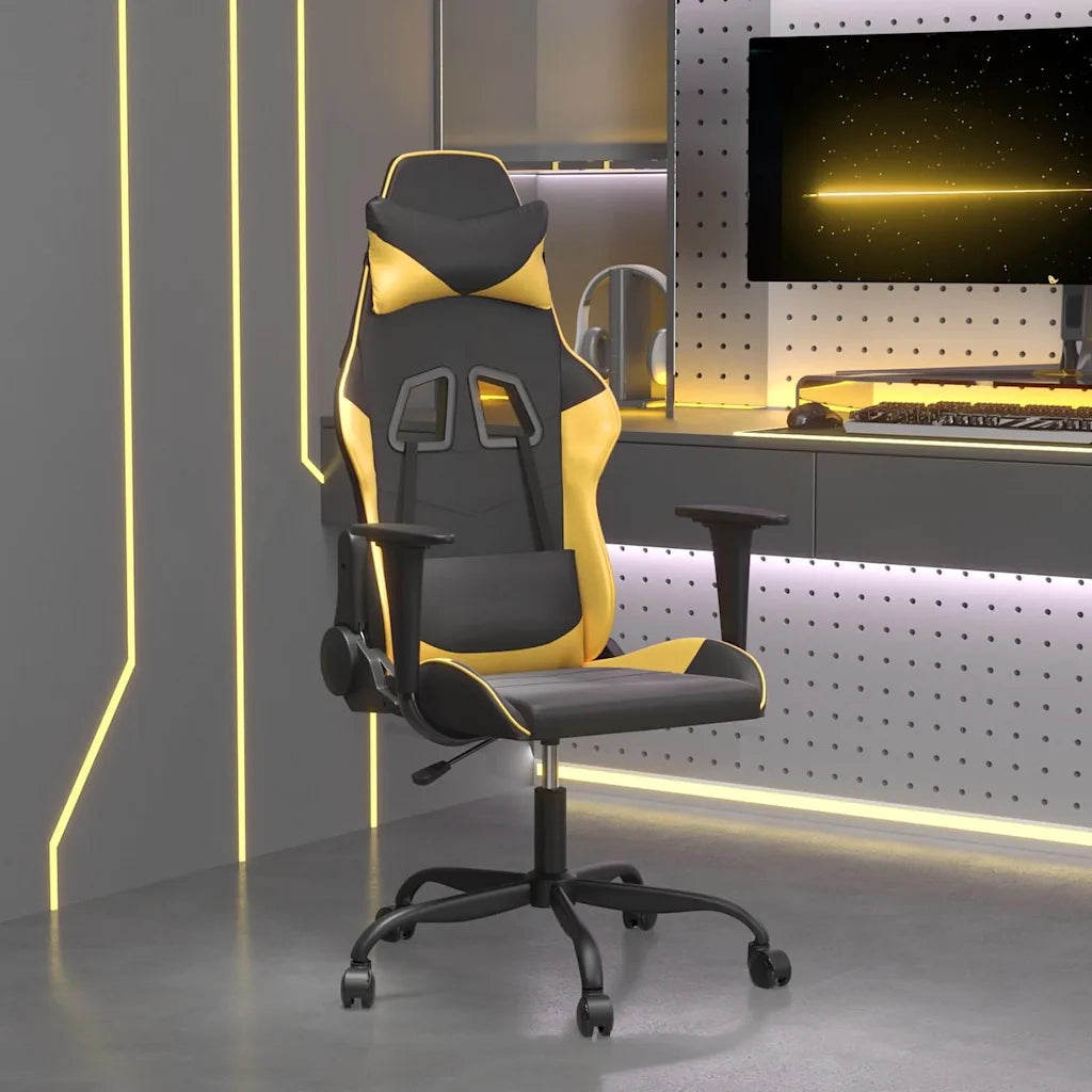 Sedia da Gaming Massaggiante Nero e Oro in Similpelle 345401