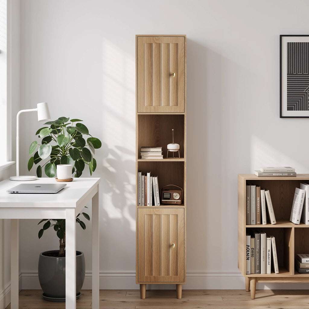 ARMADIO Alto 32x30x169 cm MDF Rovere con ante e ripiani aperti