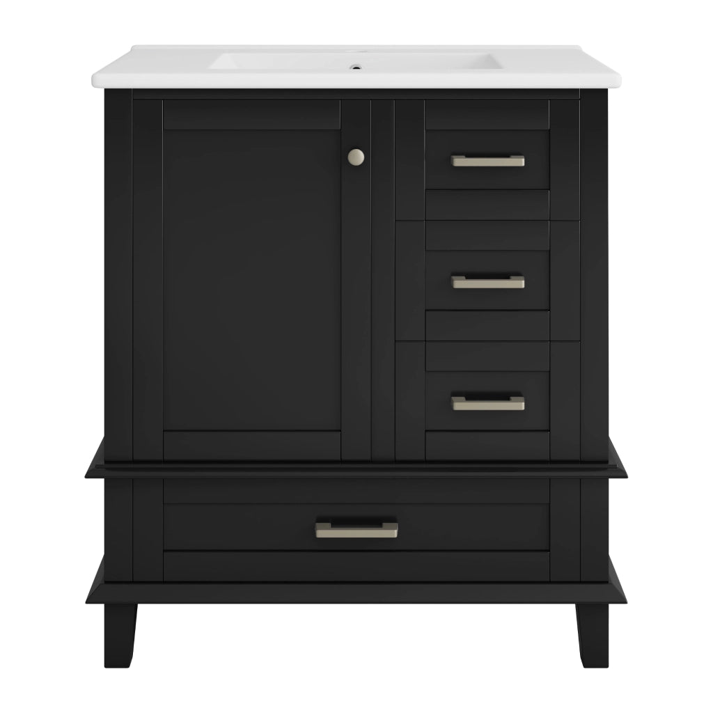 Mobile bagno 76x45;5x83;5 cm con lavabo in ceramica; 3 cassetti silenziosi e ripiano; MDF nero