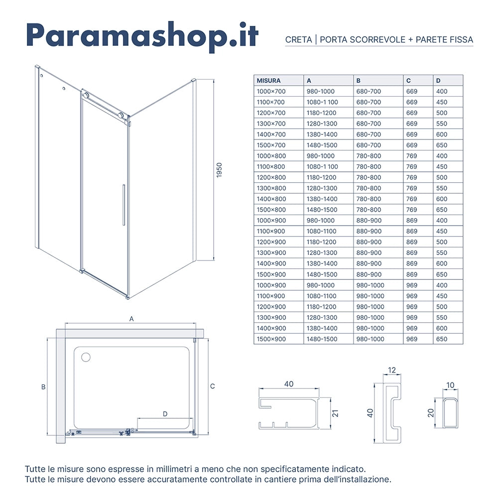 Box doccia 100x110 cm scorrevole vetro 8mm trasparente profili nero opaco h195cm | Creta