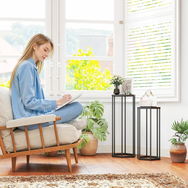 PORTA PIANTE Set da 2 pezzi 75/60 cm Metallo Nero