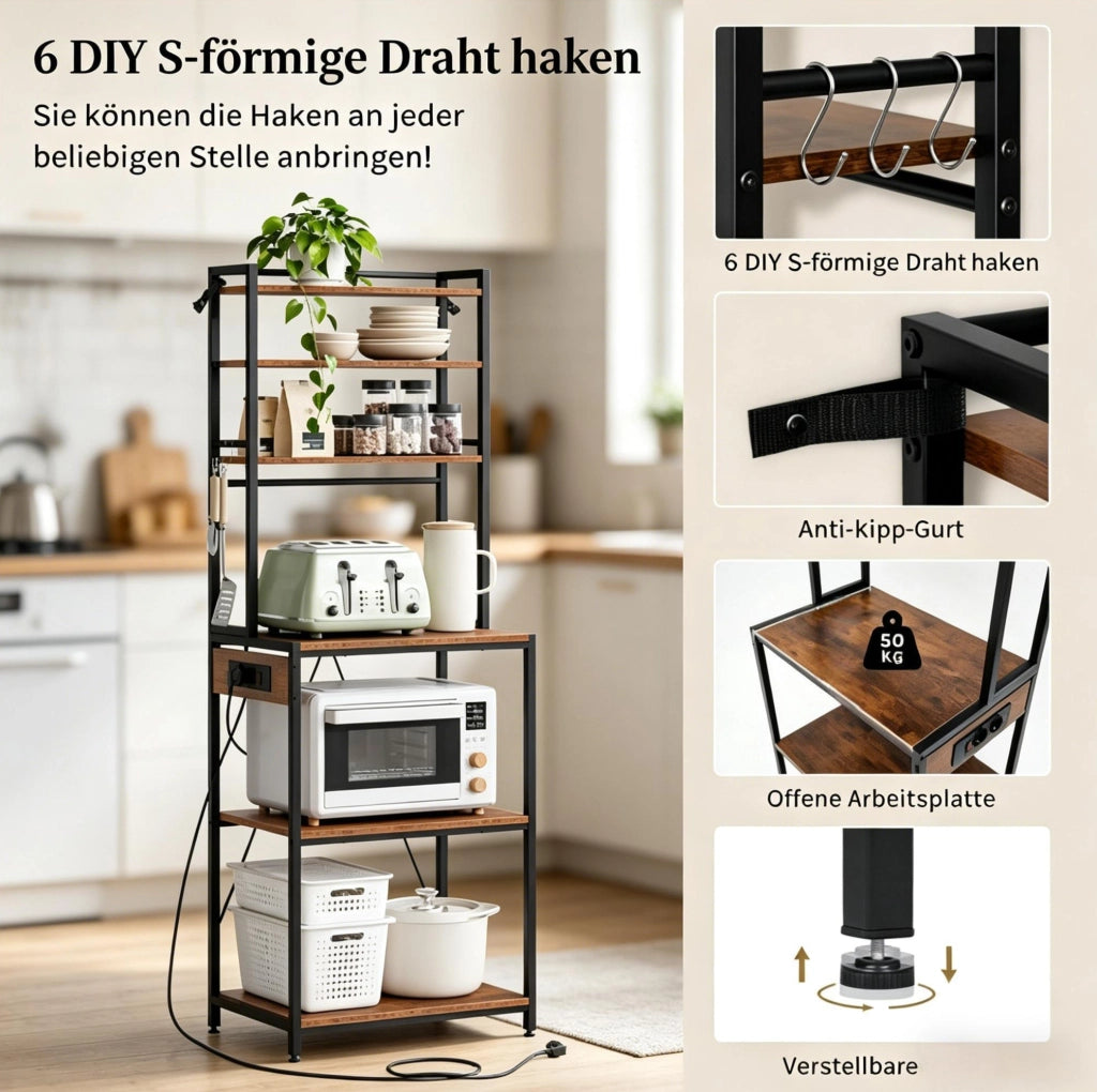 Scaffale cucina con prese elettriche e 6 ripiani