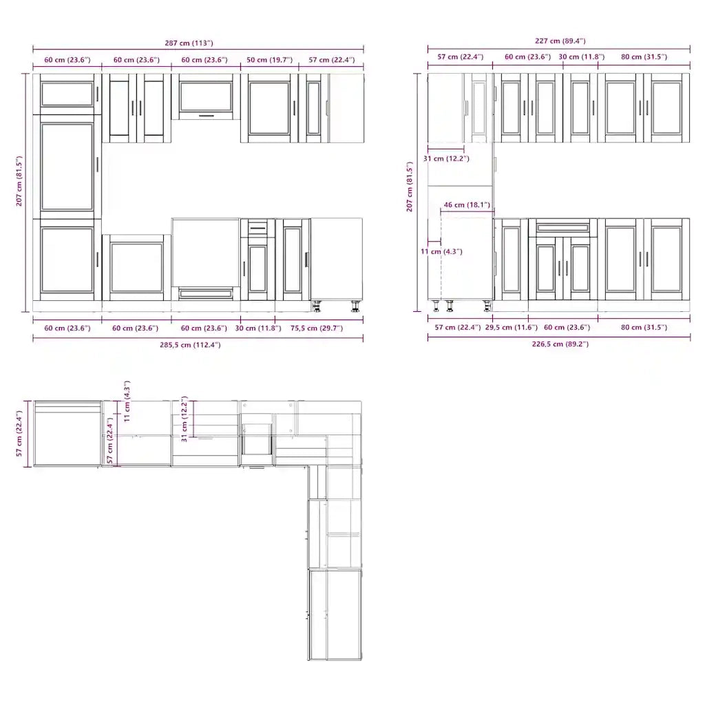 Set Mobili da Cucina 14 pz Porto Neri Legno Multistrato 3314992