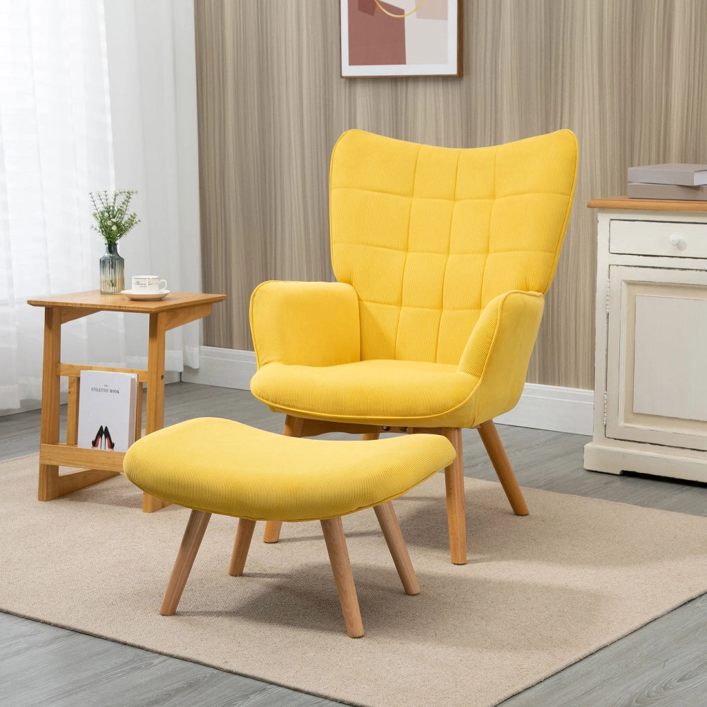 Poltrona Relax con Poggiapiedi in Tessuto e Gambe in Legno ¨C Minimal ¨C Giallo