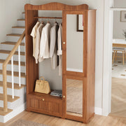 Garderobenschrank aus MDF in Nussbaum mit Ganzkörperspiegel und Offener Kleiderstange, 115,5x38,5x194,5 cm