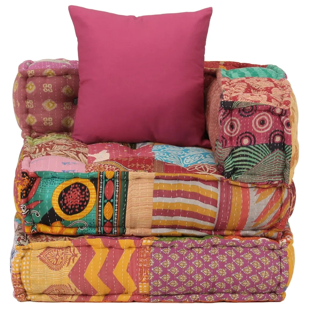 Pouf Modulare con Cuscino in Tessuto Patchwork 350377