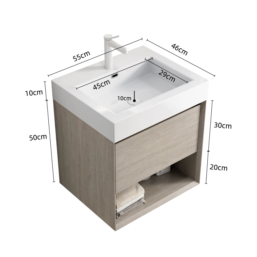 Mobile sottolavabo con 1 cassetto e 1 ripiano, lavabo integrato per bagno, 55×46×60 cm