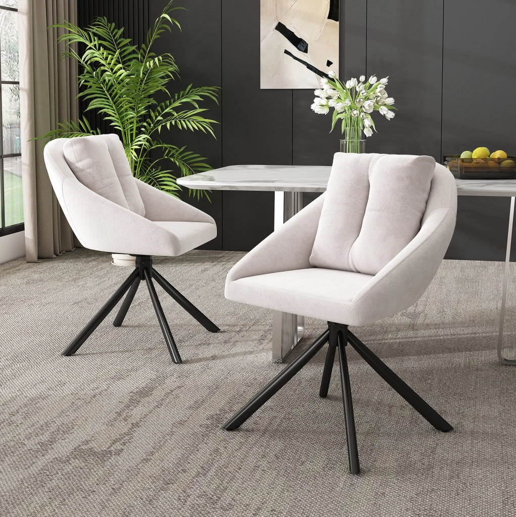 Set di 6 sedie girevoli a 360¡ã con rivestimento in velluto beige e struttura in metallo