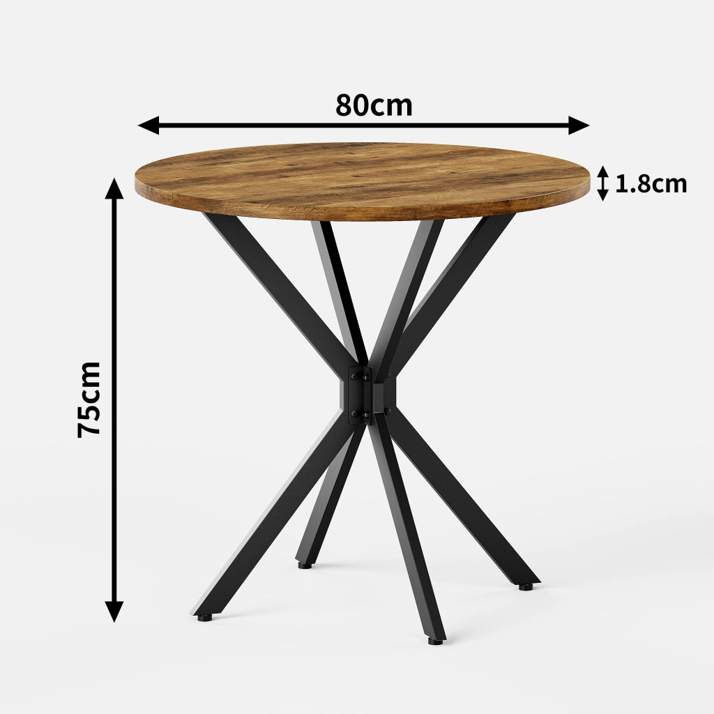 Tavolo da pranzo rotondo per 2 persone con gambe a X regolabili in acciaio marrone e nero diametro 80 cm