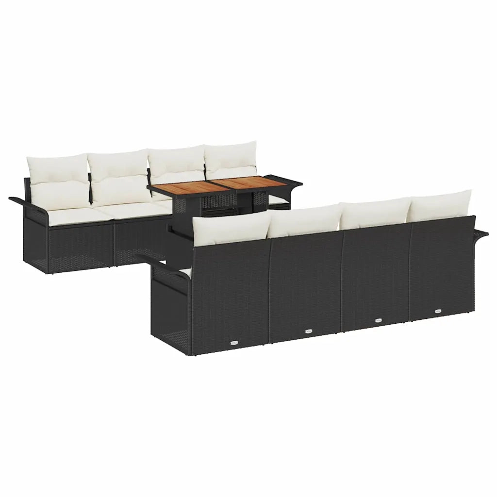 Set Divano da Giardino con archiviazione 9 pcs Nero Poly Rattan