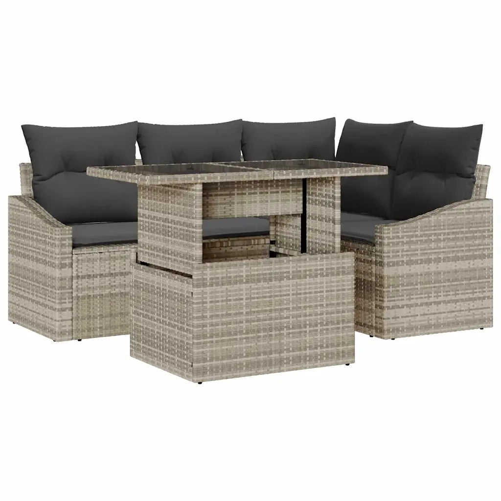 Set Divano da Giardino 5 pcs Grigio chiaro polyrattan 3348998