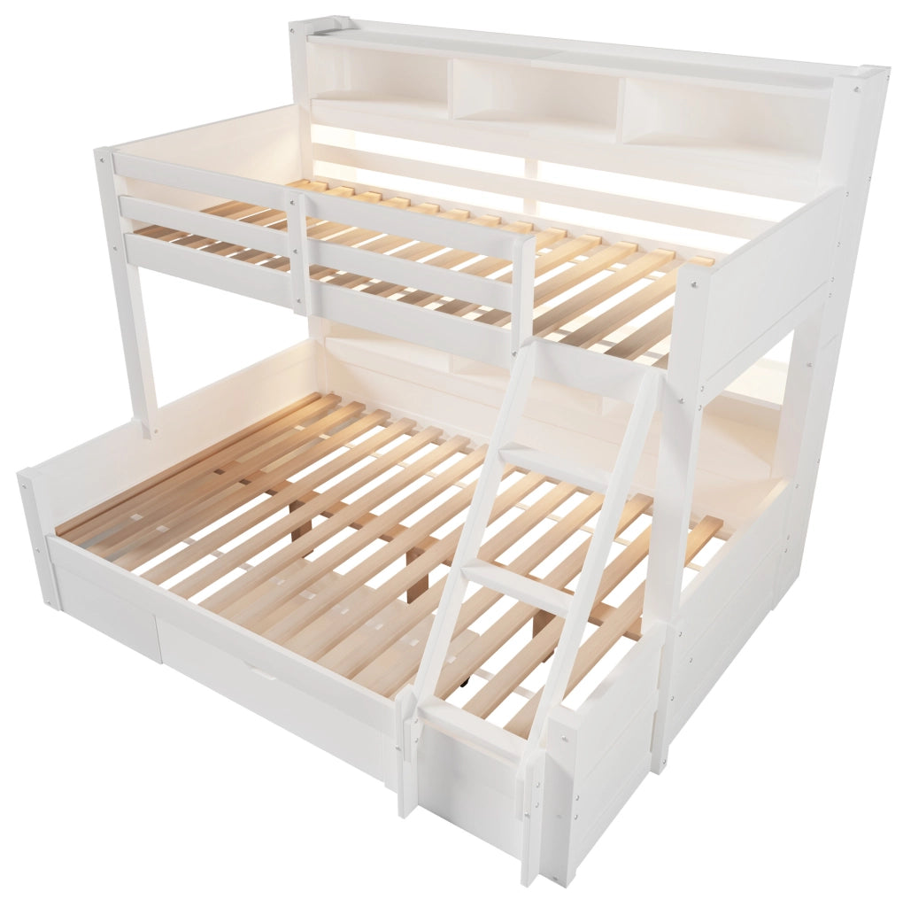 Letto a castello bambini 90x200 + 140x200 cm in pino bianco con LED