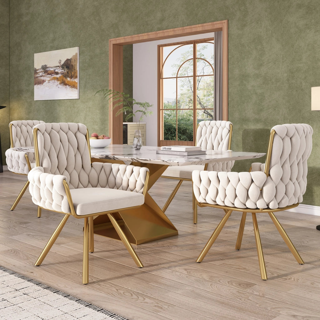 Sedia da Pranzo Girevole in Velluto ¨C Xylo ¨C Set 4 Pezzi, Gambe in Metallo, Beige