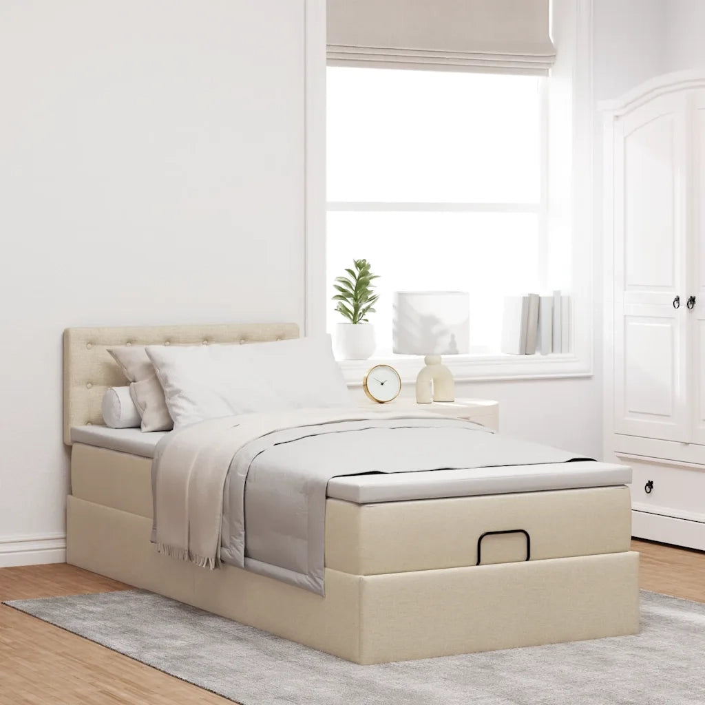 Pouf Letto con Materasso Crema 100x200 cm in Tessuto