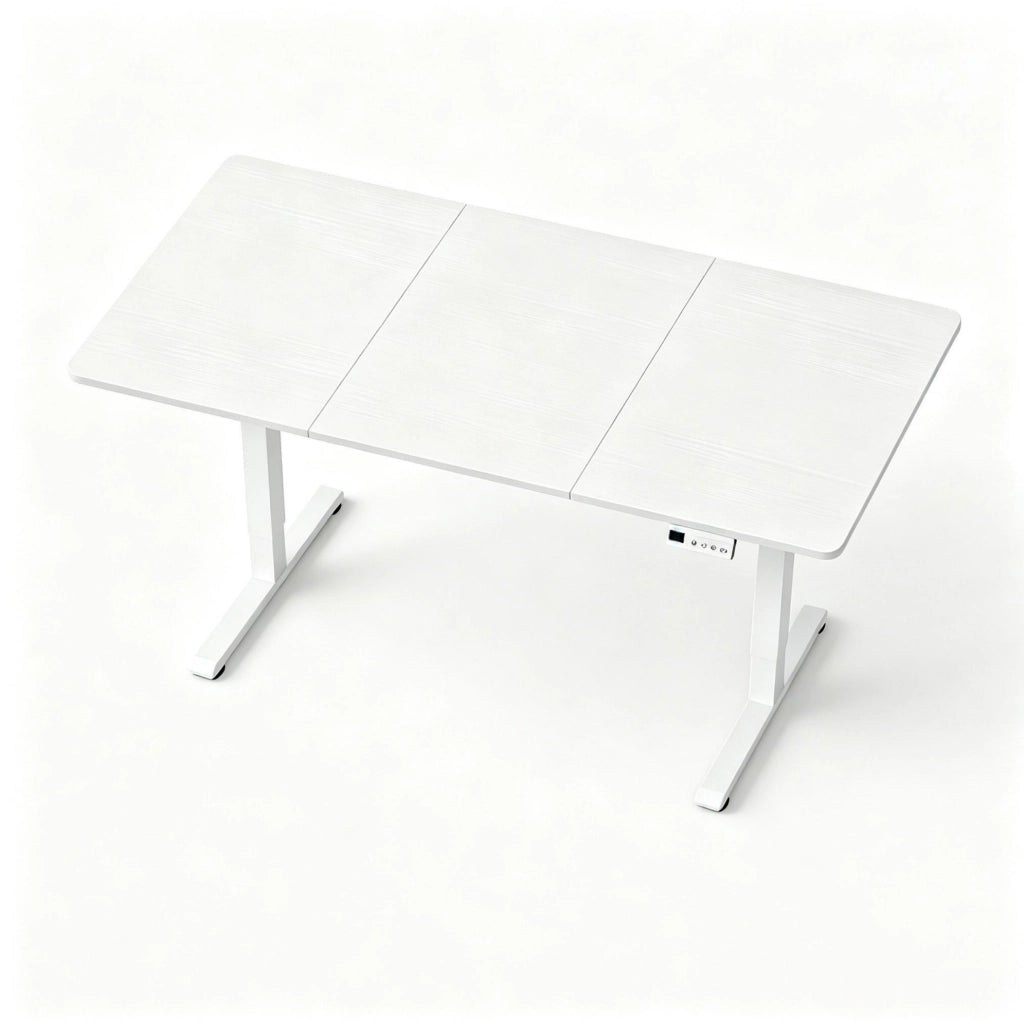 Scrivania Elettrica Regolabile in Altezza 140x60 cm con Struttura in Acciaio e Piano in Legno Bianco