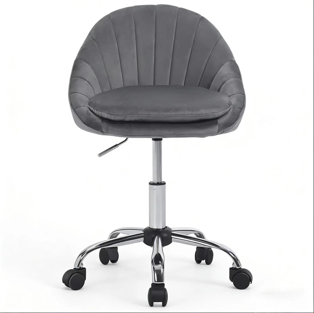 Sedia da ufficio ergonomica in velluto grigio scuro con ruote