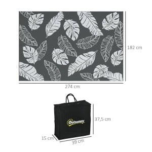 Tappeto da esterno reversibile in plastica grigio 182 × 274 cm impermeabile con borsa per campeggio e giardino