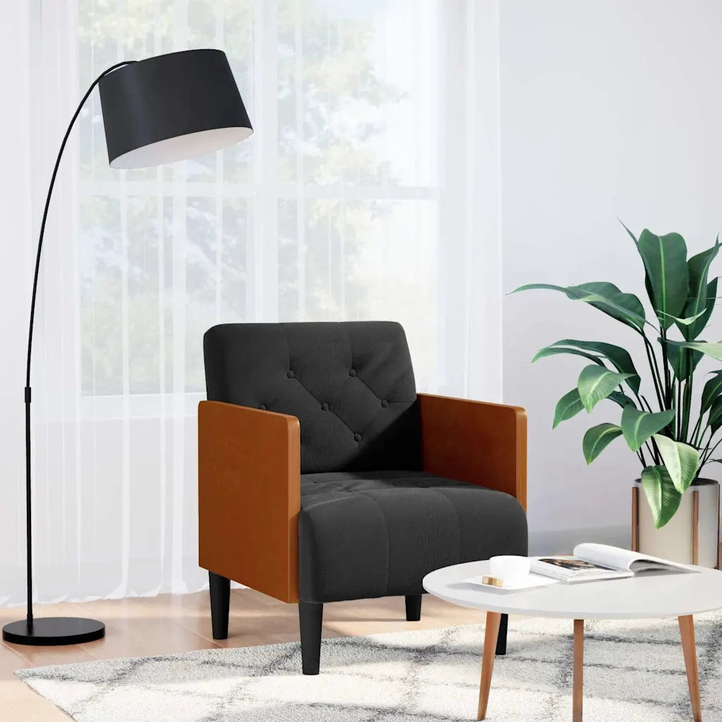 Divano Poltrona | Sedia con Braccioli Nero 55 cm in Velluto