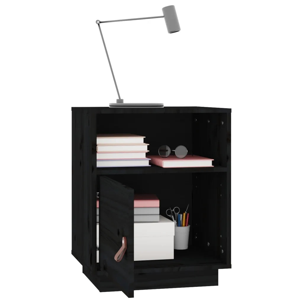 Comodini Neri 2 pz 40x34x55 cm in Legno Massello di Pino 818324