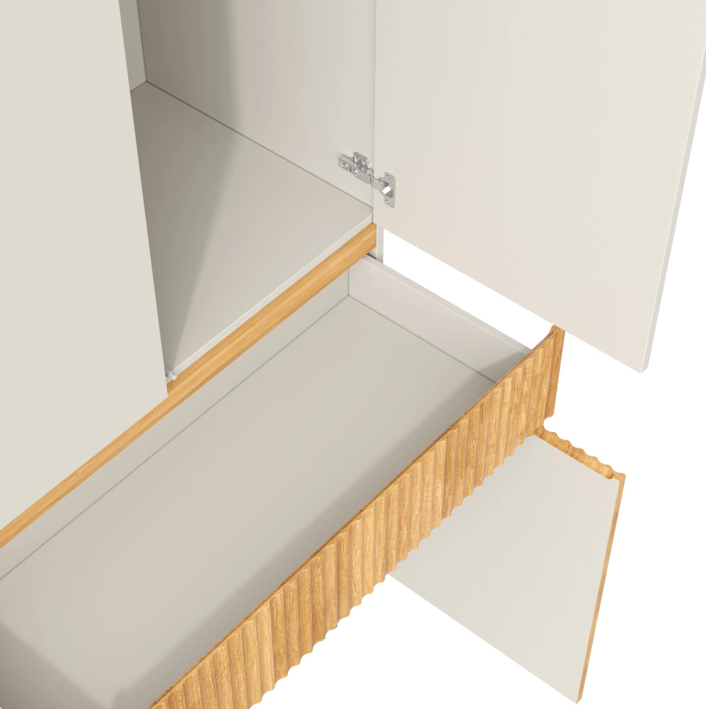 Armadio con ante battenti 270x50x200 cm, 12 porte, 3 appendiabiti e 3 cassetti, finitura quercia chiara