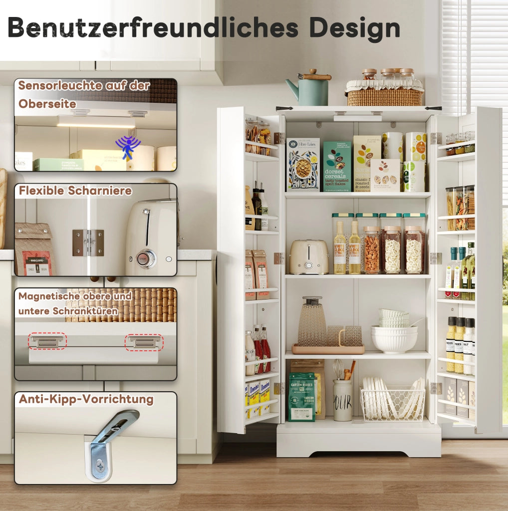 Credenza cucina in stile rustico con LED, bianca, 128,5 cm