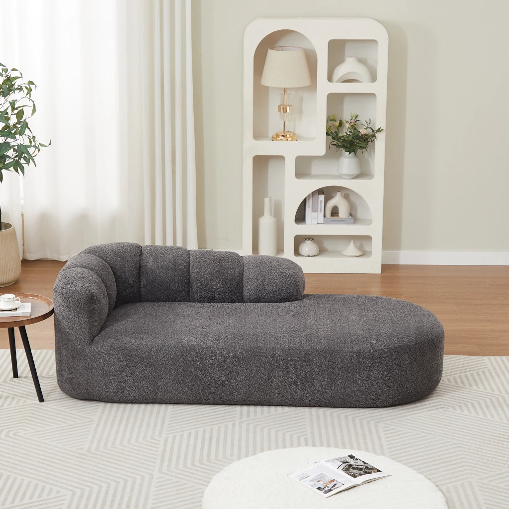 Poltrona chaise longue senza braccioli in ciniglia grigio antracite con schienale ondulato
