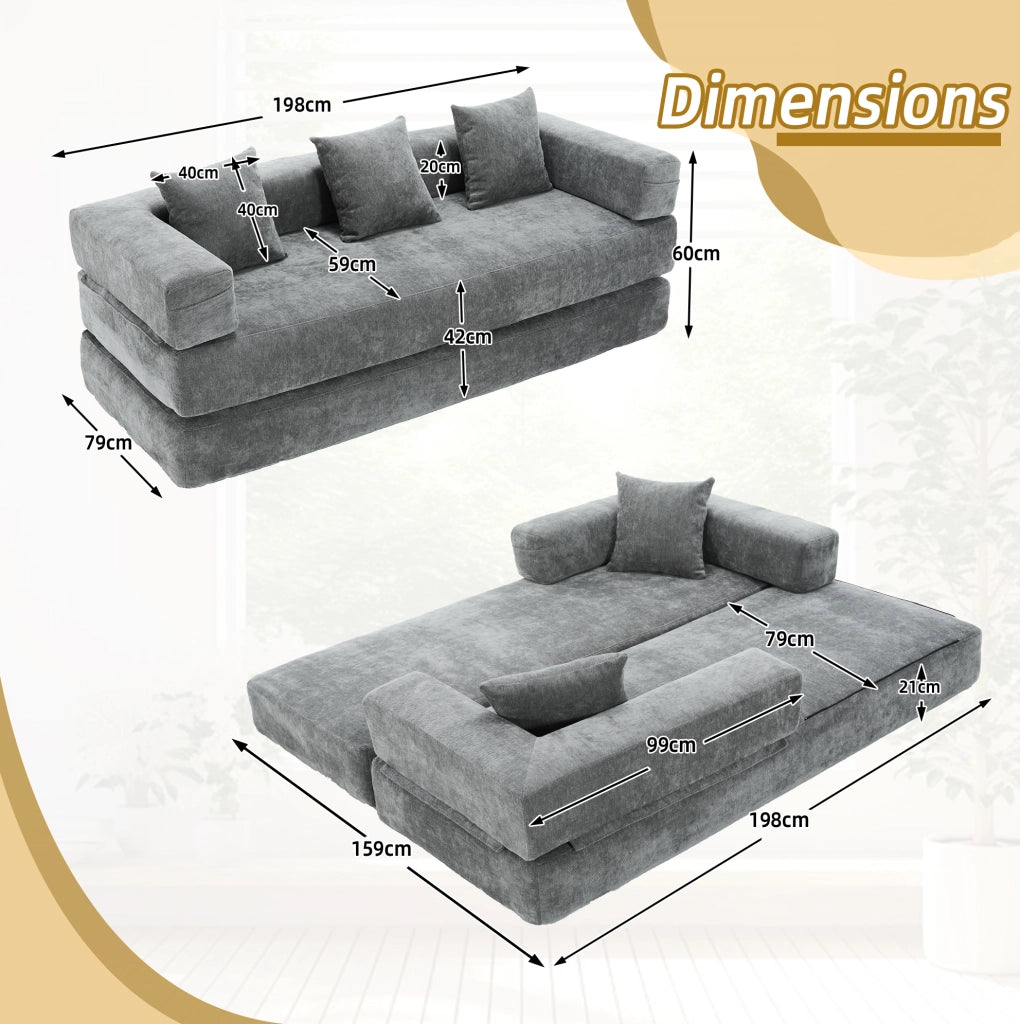 Modulo divano modulare in chenille grigio scuro; 198x79x60 cm