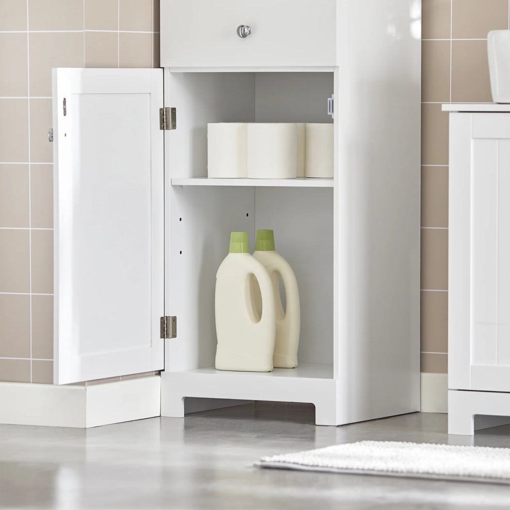 Mobile Alto Colonna Bagno salvasapzio con cassetto e armadietto L40*P35*A161cm Bianco BZR17-W