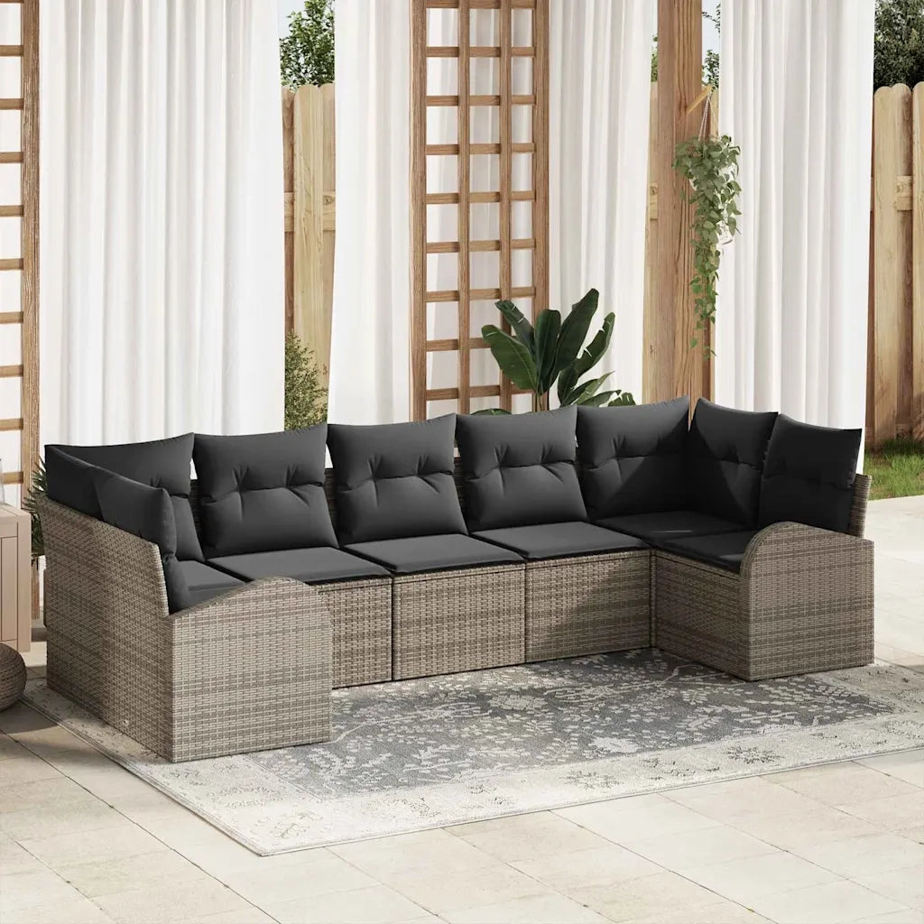 Set Divano da Giardino con cuscino 7 pcs Grigio polyrattan