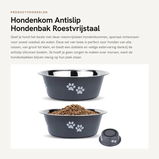 Set di Ciotole per Cani in Acciaio Inossidabile da 2 - Base Antiscivolo - Ciotola per Cibo/Ciotola per Acqua - Resistente e Respingente - Adatto per Cani di Dimensioni Grande/Media/Piccola - Mangiatoia per Cani