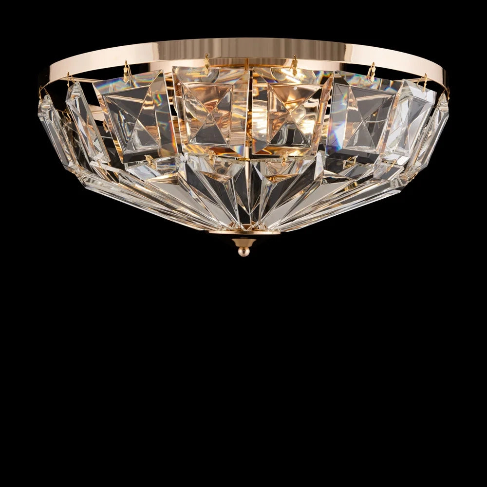 Plafoniera Contemporanea Facet Metallo Oro 6 Luci Diffusori Vetro