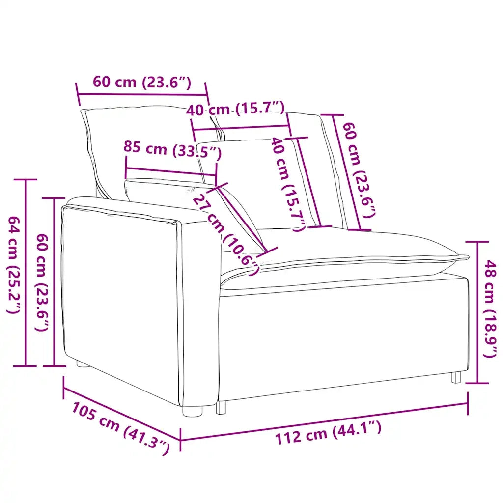 Modulo Terminale Bracciolo Divano Modulare con Cuscini 100 cm CFW1567114