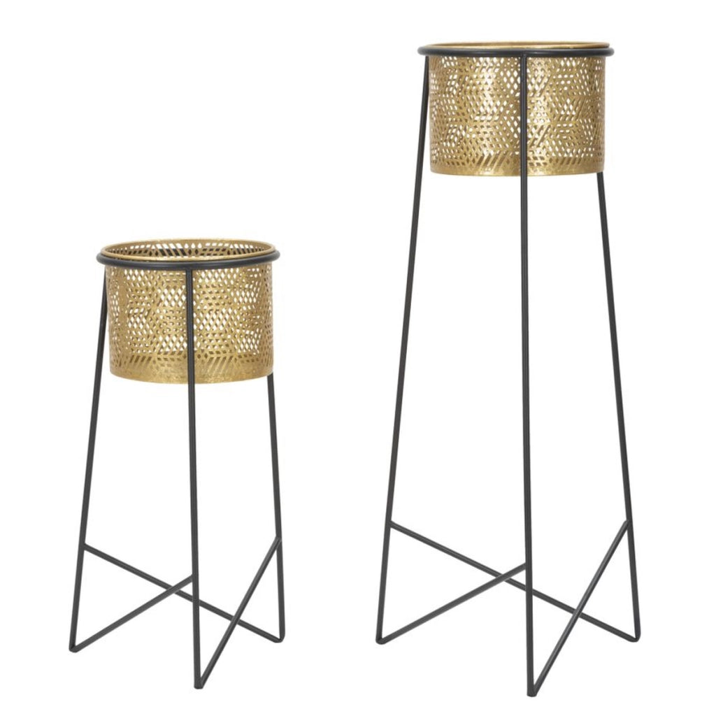 Set di 2 Vasi per Piante VKH395, Oro, Metallo, 37x37x76 cm
