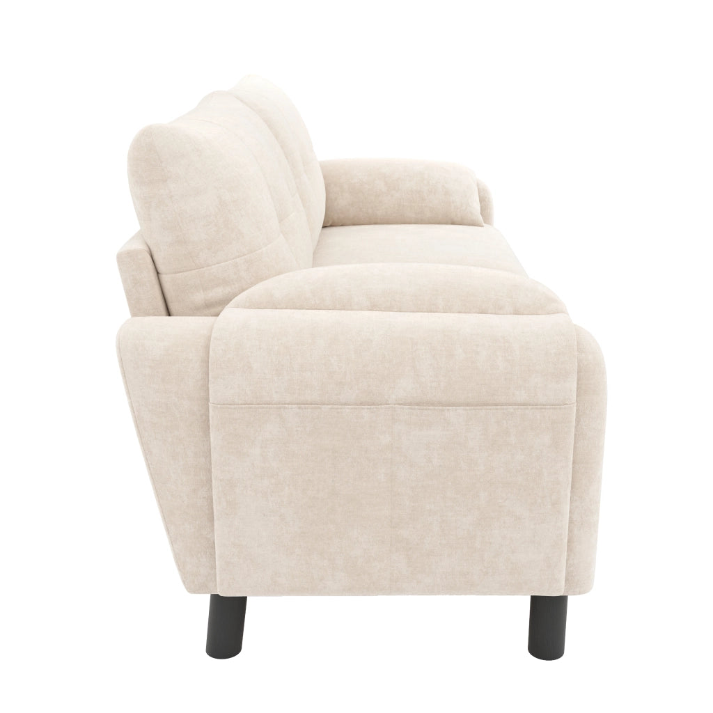 Divano 2 posti 158x80x88,5 cm in tessuto di ciniglia beige con tasche laterali