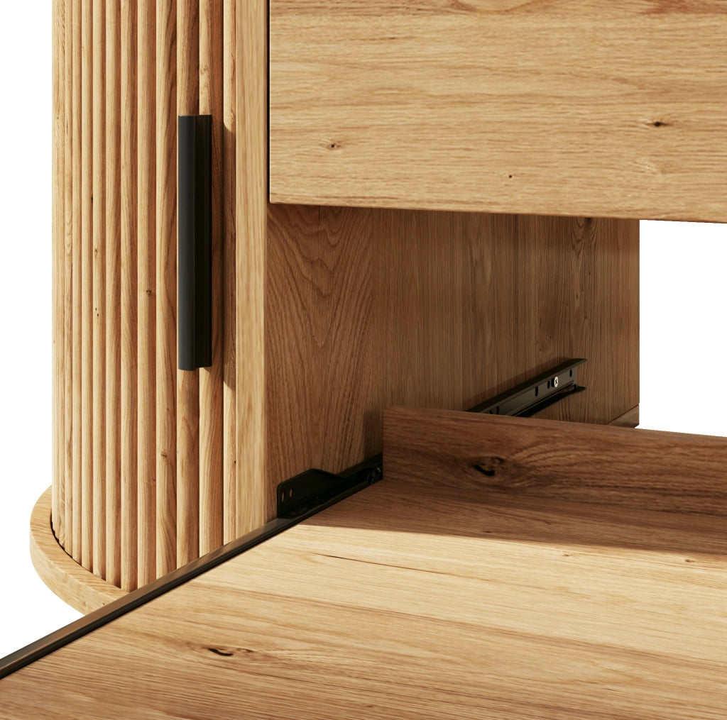 Tavolino da caffè elevabile 110x55x55 cm in MDF naturale con ante scorrevoli
